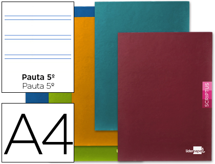 Libreta Liderpapel Scriptus A4 48h 90g/m² pauta 2,5mm. colores surtidos
